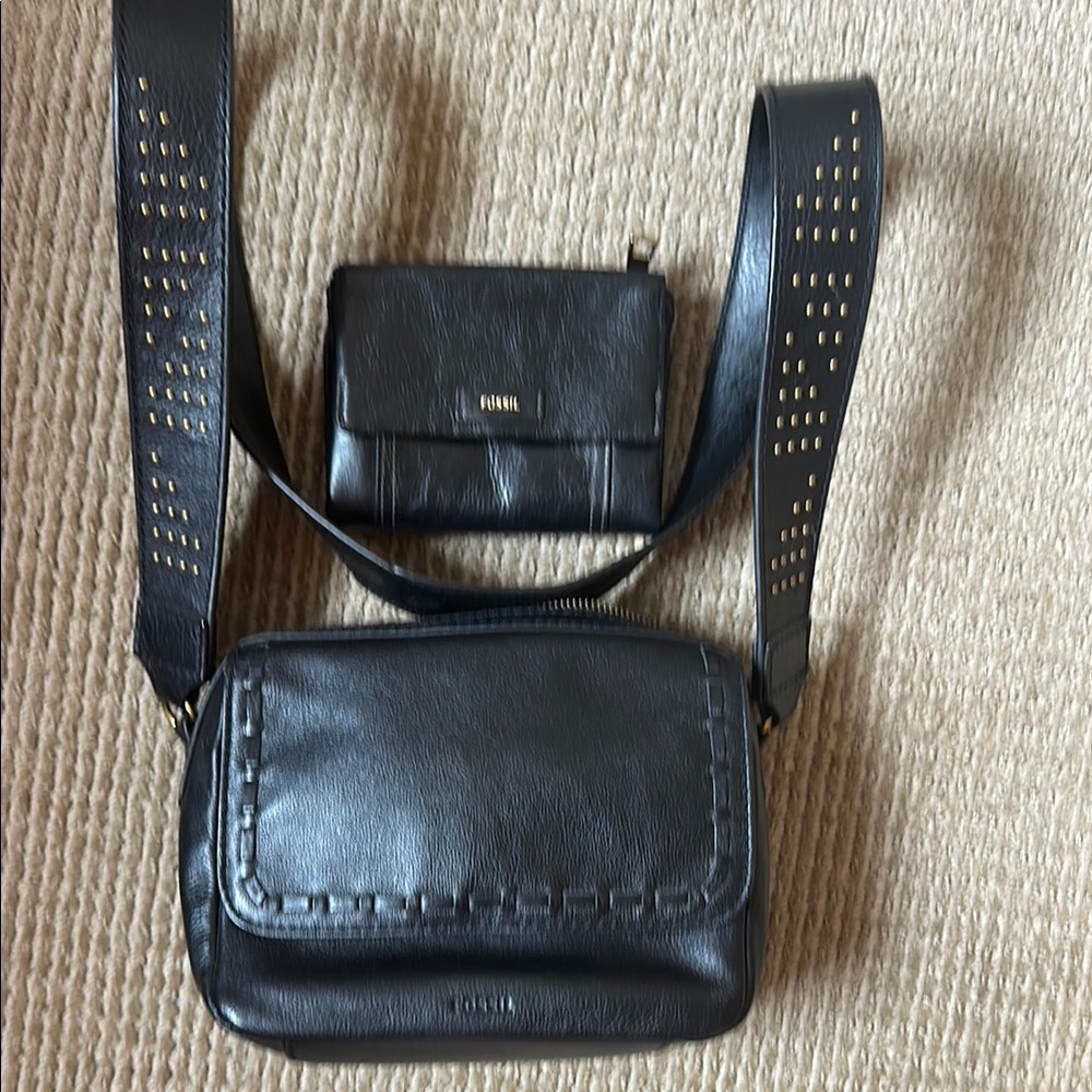 Fossil Black Studded Crossbody Bag and Wallet